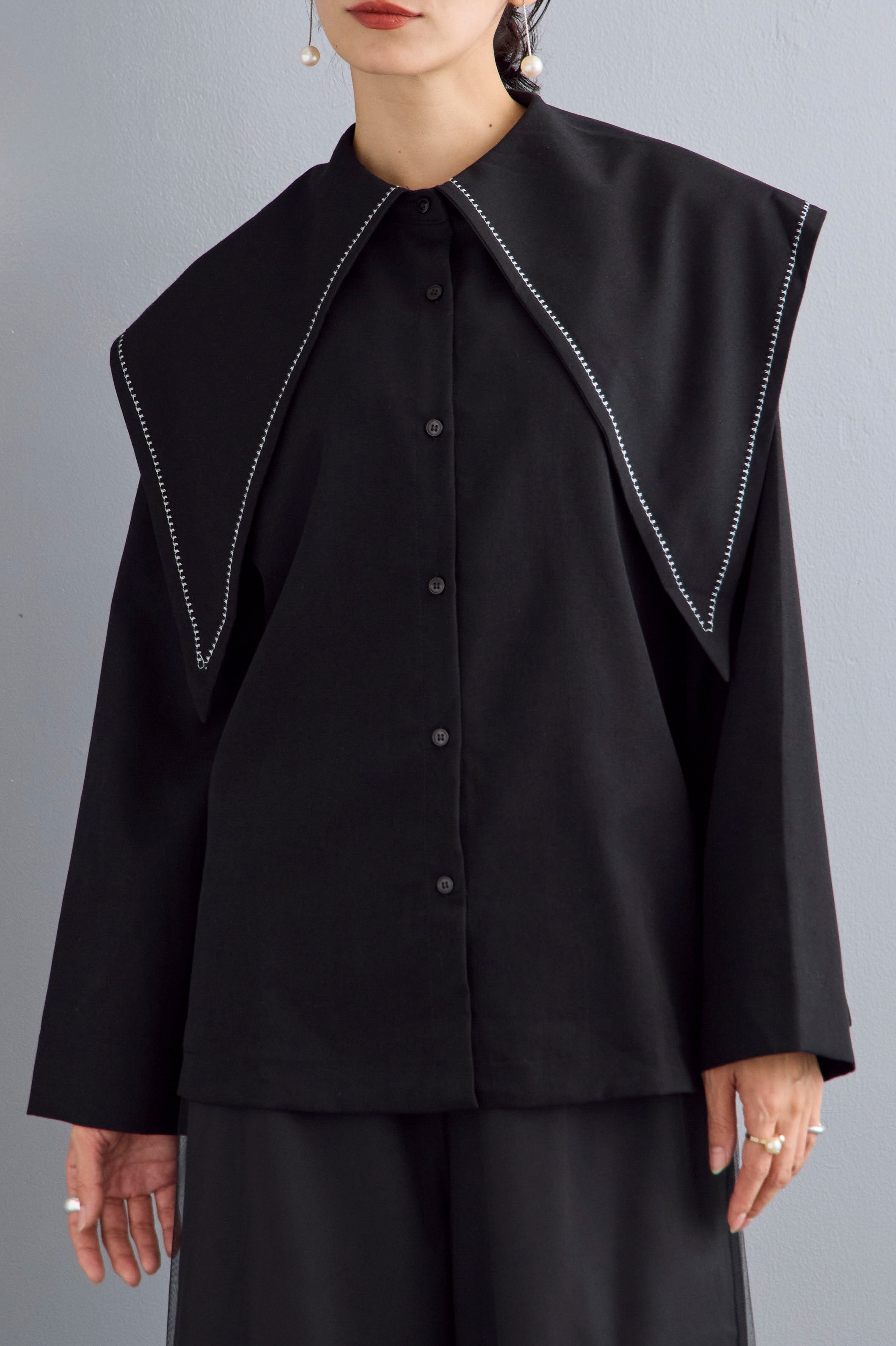 予約]配色ステッチBIGカラーブラウス – Frene