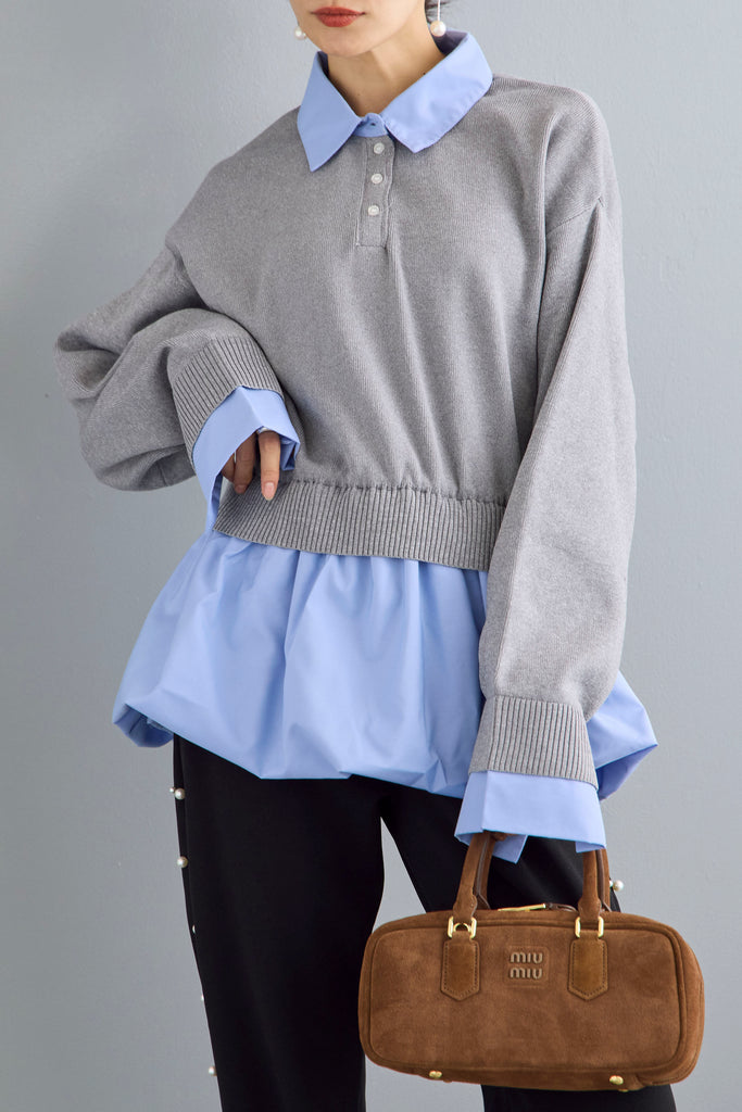 予約]バルーンヘムドッキングニットプルオーバー – Frene